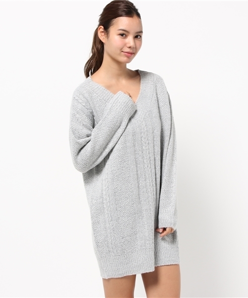 VENCEEXCHANGE（ヴァンスエクスチェンジ）の「Vネックケーブルワンピース（ワンピース・レディース・ブラック/オフホワイト/グレー・MEDIUM）」の15枚目の写真