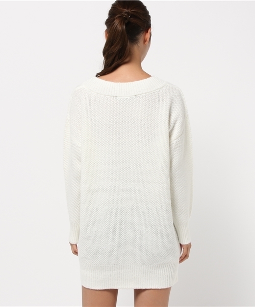VENCEEXCHANGE（ヴァンスエクスチェンジ）の「Vネックケーブルワンピース（ワンピース・レディース・ブラック/オフホワイト/グレー・MEDIUM）」の6枚目の写真