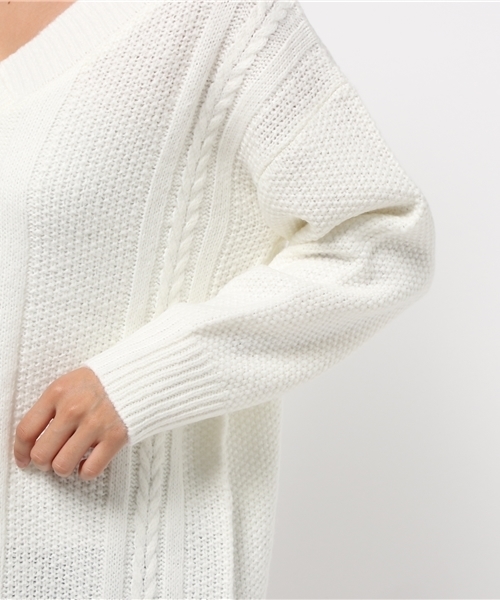 VENCEEXCHANGE（ヴァンスエクスチェンジ）の「Vネックケーブルワンピース（ワンピース・レディース・ブラック/オフホワイト/グレー・MEDIUM）」の9枚目の写真