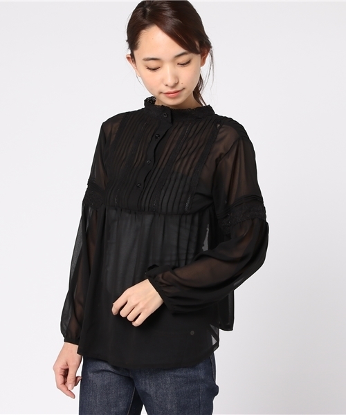 MERLOT（メルロー）の「ピンタックレーステープブラウス4911（シャツ/ブラウス・レディース・ピンク/オフホワイト/ブラック・FREE）」の4枚目の写真