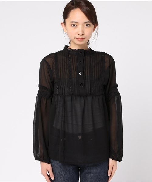 MERLOT（メルロー）の「ピンタックレーステープブラウス4911（シャツ/ブラウス・レディース・ピンク/オフホワイト/ブラック・FREE）」の5枚目の写真