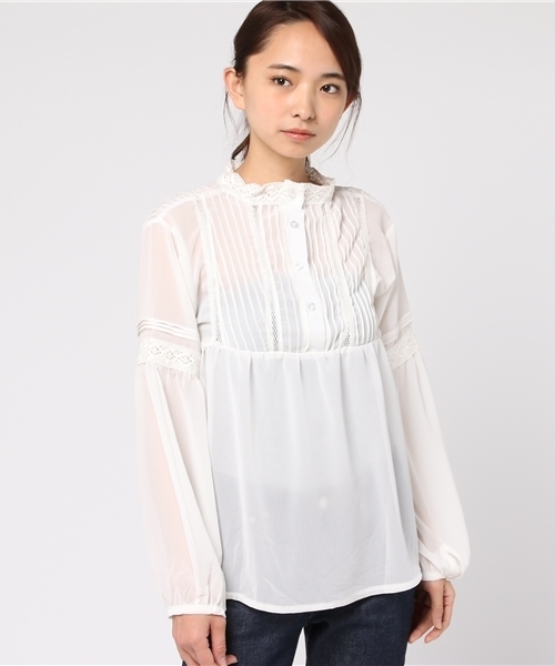 MERLOT（メルロー）の「ピンタックレーステープブラウス4911（シャツ/ブラウス・レディース・ピンク/オフホワイト/ブラック・FREE）」の13枚目の写真