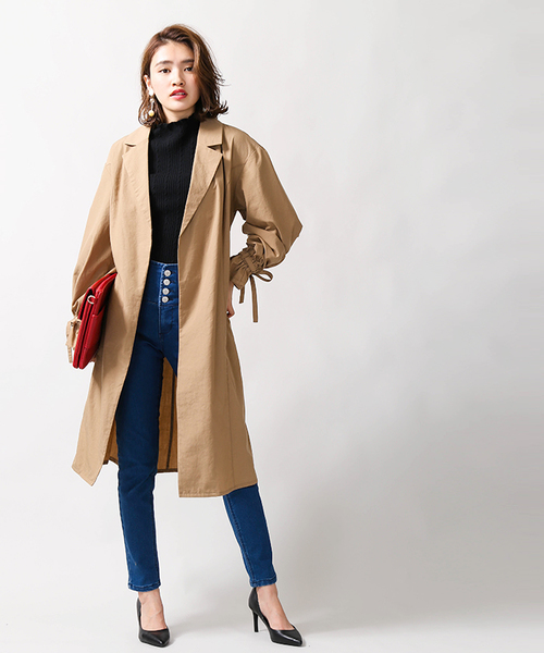 WEGO（ウィゴー）の「WEGO/キャンディスリーブコート（ステンカラーコート・レディース・ベージュ/グレー系その他2・FREE）」の3枚目の写真