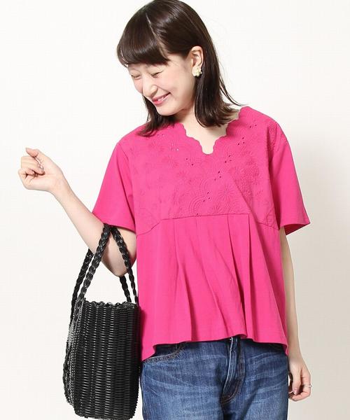 coen(コーエン)の「レースコンビカシュクールプルオーバー(Tシャツ/カットソー・レディース・ホワイト/ピンク/マスタード・FREE)」の1枚目の写真