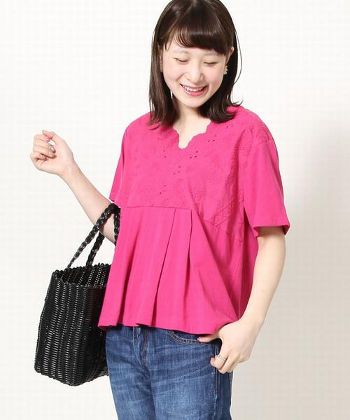 coen(コーエン)の「レースコンビカシュクールプルオーバー(Tシャツ/カットソー・レディース・ホワイト/ピンク/マスタード・FREE)」の4枚目の写真