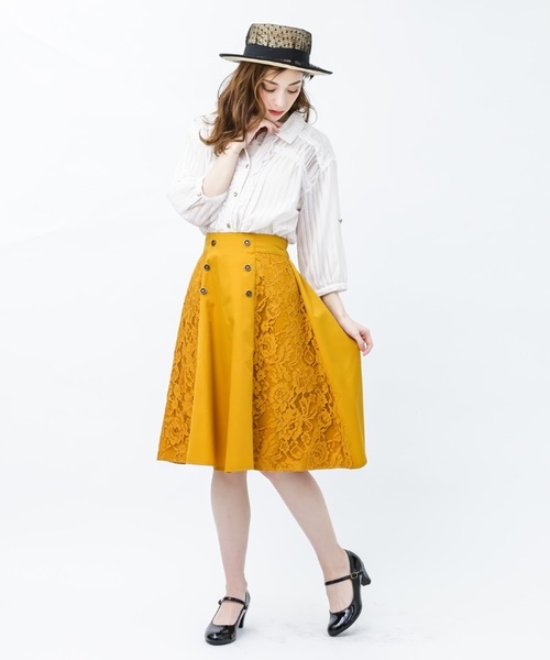 axes femme（アクシーズファム）の「フロントＷ釦カラースカート（スカート・レディース・ブラック/ネイビー/イエロー/ピンク系その他・MEDIUM）」の4枚目の写真