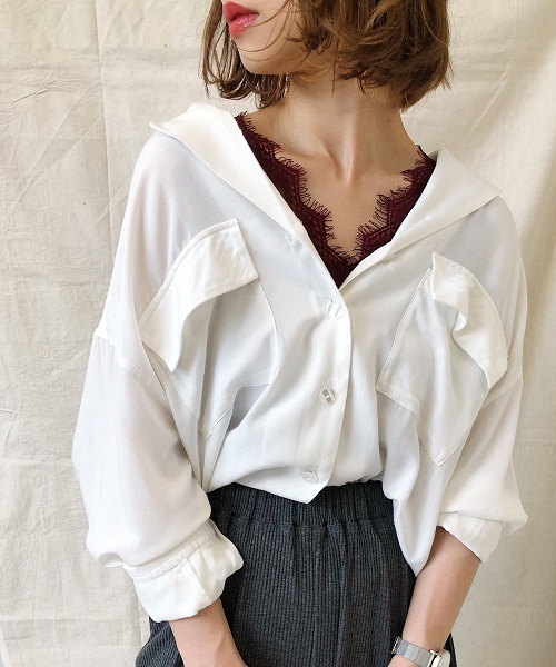 PAGEBOY(ページボーイ)の「オープンカラー3WAYブラウス(シャツ/ブラウス・レディース・オフホワイト/ブラック×ホワイト/カーキ/ブラック系その他・FREE)」の2枚目の写真