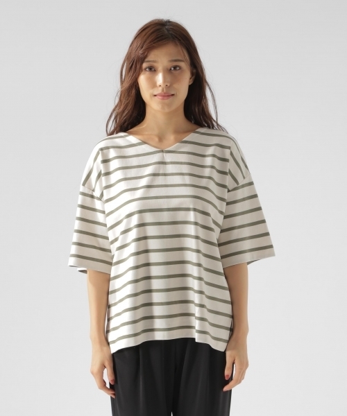 BAYFLOW(ベイフロー)の「ポンチボーダープルオーバー(Tシャツ/カットソー・レディース・ブラック/ベージュ/カーキ・SMALL/MEDIUM)」の9枚目の写真