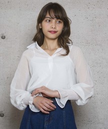【Jewelobe/ ジュエローブ】スキッパー袖シャーリングブラウス