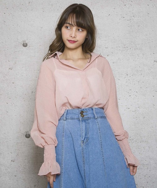 LUGG NAGG(ラグナグ)の「【Jewelobe/ ジュエローブ】スキッパー袖シャーリングブラウス(シャツ/ブラウス・レディース・ベージュ/オフホワイト/ピンク/ブルー・FREE)」の4枚目の写真
