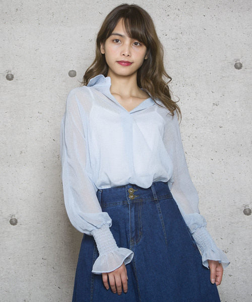 LUGG NAGG(ラグナグ)の「【Jewelobe/ ジュエローブ】スキッパー袖シャーリングブラウス(シャツ/ブラウス・レディース・ベージュ/オフホワイト/ピンク/ブルー・FREE)」の3枚目の写真