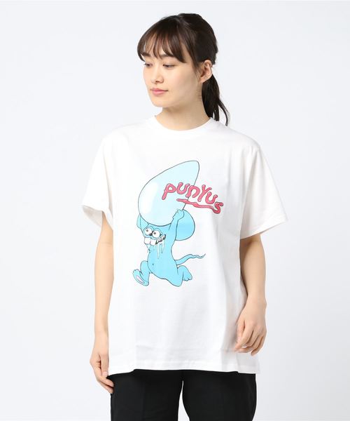 PUNYUS（プニュズ）の「いただきマウスTシャツ（Tシャツ/カットソー・レディース・ブラック/ライトパープル/ホワイト/ピンク・1/2/4/3）」の2枚目の写真