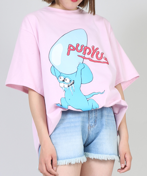 PUNYUS（プニュズ）の「いただきマウスTシャツ（Tシャツ/カットソー・レディース・ブラック/ライトパープル/ホワイト/ピンク・1/2/4/3）」の4枚目の写真