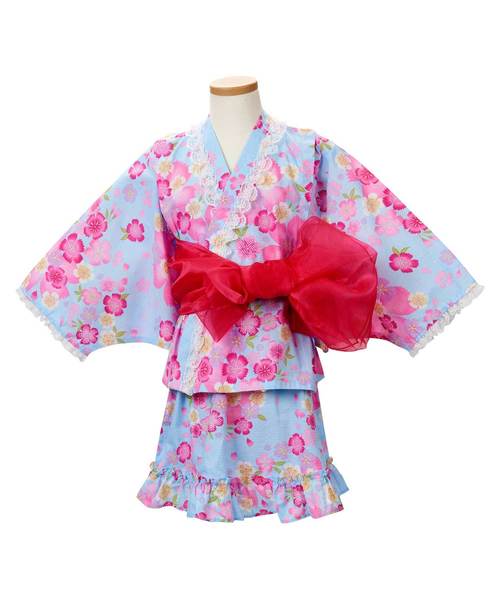 motherways(マザウェイズ)の「ガールズ 桜柄 2WAY 浴衣 全2柄(着物/浴衣)」|ブルー
