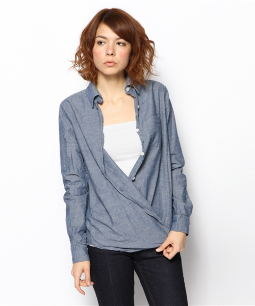 goa（ゴア）の「C/麻  ダンガリーカシュクールシャツ（シャツ/ブラウス・レディース・マスタード/ナチュラル/インディゴブルー/ホワイト・FREE）」の4枚目の写真