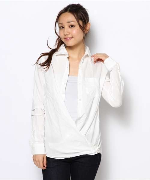 goa（ゴア）の「C/麻  ダンガリーカシュクールシャツ（シャツ/ブラウス・レディース・マスタード/ナチュラル/インディゴブルー/ホワイト・FREE）」の5枚目の写真