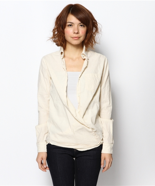 goa（ゴア）の「C/麻  ダンガリーカシュクールシャツ（シャツ/ブラウス・レディース・マスタード/ナチュラル/インディゴブルー/ホワイト・FREE）」の11枚目の写真