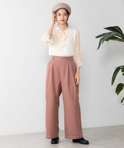 WEGO（ウィゴー）の「WEGO/チノタックストレートワイドパンツ（チノパンツ・レディース・ライトブラウン/カーキ/ベージュ/ブラック・MEDIUM/SMALL/X-SMALL/LARGE）」の6枚目の写真