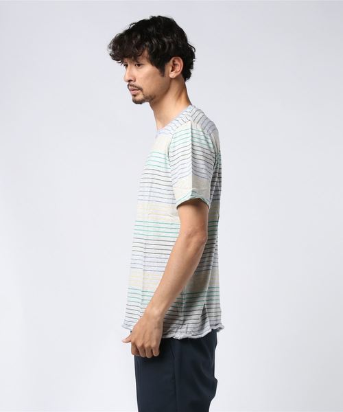 v::room(ヴィルーム)の「【V::ROOM】ブイルーム/ LONG LOOP BORDER - S/S CREW(Tシャツ/カットソー・メンズ・ライトグレー/ナチュラル・SMALL/MEDIUM/LARGE/X-LARGE)」の3枚目の写真