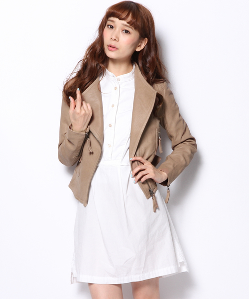 GRACE CONTINENTAL（グレースコンチネンタル）の「ラムベジライダースジャケット（ライダースジャケット・レディース・ブラック/ベージュ/イエロー・36/38）」の14枚目の写真