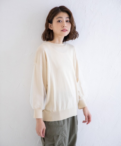 Munich（ミューニック）の「チュールパフスリーブニットプルオーバー（ニット/セーター・レディース・ベージュ/ラベンダー/ホワイト×ブラック・FREE）」の2枚目の写真