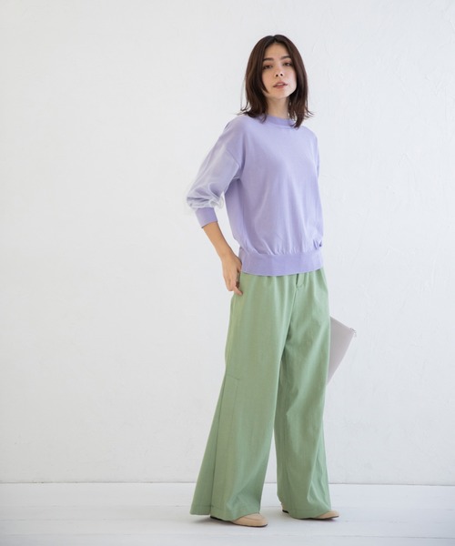 Munich（ミューニック）の「チュールパフスリーブニットプルオーバー（ニット/セーター・レディース・ベージュ/ラベンダー/ホワイト×ブラック・FREE）」の12枚目の写真