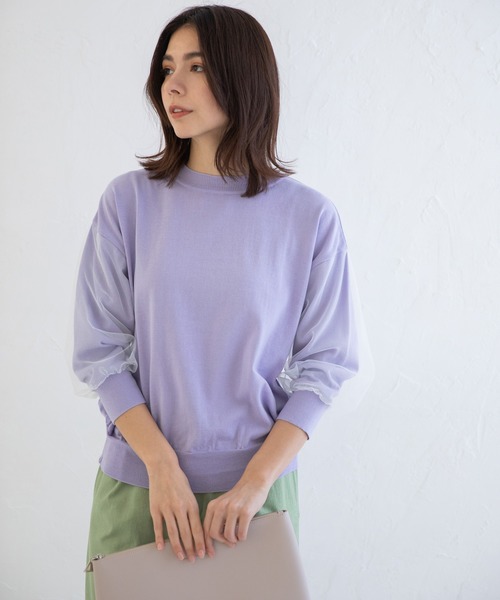 Munich（ミューニック）の「チュールパフスリーブニットプルオーバー（ニット/セーター・レディース・ベージュ/ラベンダー/ホワイト×ブラック・FREE）」の15枚目の写真