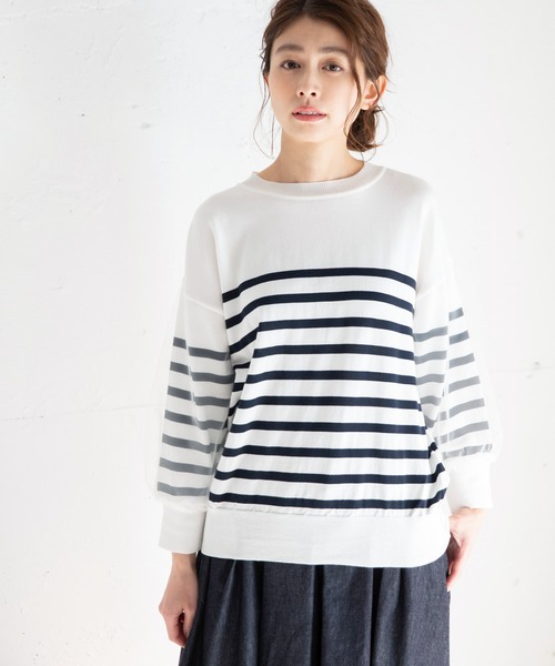 Munich（ミューニック）の「チュールパフスリーブニットプルオーバー（ニット/セーター・レディース・ベージュ/ラベンダー/ホワイト×ブラック・FREE）」の5枚目の写真