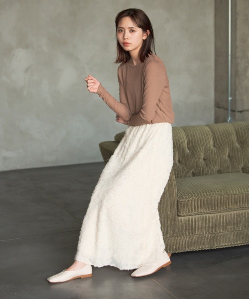 Aunt Marie's（アントマリーズ）の「AUNT MARIE'S シフォンカットジャガードスカート（スカート・レディース・ブラック/ナチュラル・FREE）」の3枚目の写真