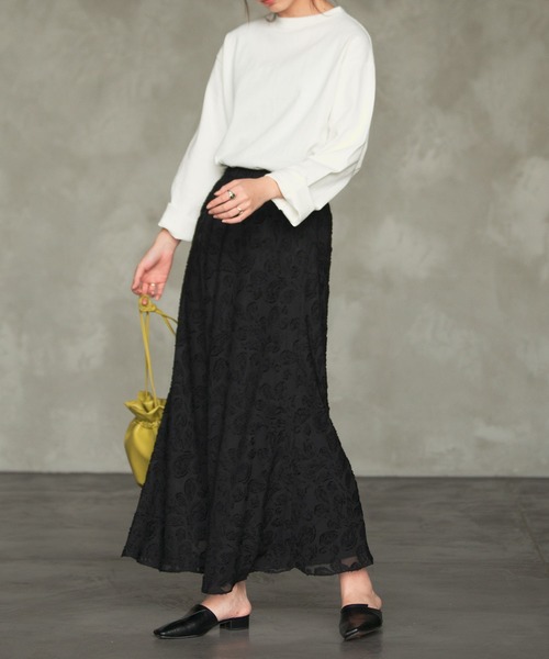 Aunt Marie's（アントマリーズ）の「AUNT MARIE'S シフォンカットジャガードスカート（スカート・レディース・ブラック/ナチュラル・FREE）」の16枚目の写真