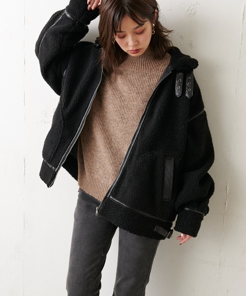 natural couture(ナチュラルクチュール)の「ボアオーバーサイズフライトジャケット(その他アウター・レディース・ブラック/ベージュ/ブラウン/アイボリー・FREE)」の1枚目の写真
