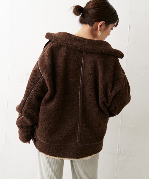 natural couture(ナチュラルクチュール)の「ボアオーバーサイズフライトジャケット(その他アウター・レディース・ブラック/ベージュ/ブラウン/アイボリー・FREE)」の10枚目の写真
