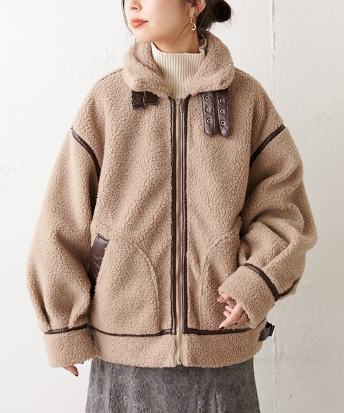 natural couture(ナチュラルクチュール)の「ボアオーバーサイズフライトジャケット(その他アウター・レディース・ブラック/ベージュ/ブラウン/アイボリー・FREE)」の11枚目の写真