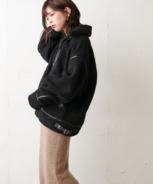 natural couture(ナチュラルクチュール)の「ボアオーバーサイズフライトジャケット(その他アウター・レディース・ブラック/ベージュ/ブラウン/アイボリー・FREE)」の6枚目の写真