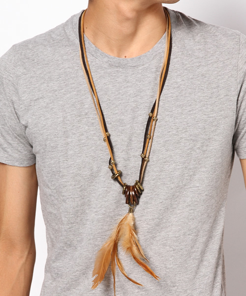 チャイハネ（チャイハネ）の「【チャイハネ】ロングフェザーネックレス（ネックレス・レディース・ブラウン/グリーン・FREE）」の6枚目の写真