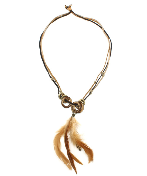 チャイハネ（チャイハネ）の「【チャイハネ】ロングフェザーネックレス（ネックレス・レディース・ブラウン/グリーン・FREE）」の2枚目の写真