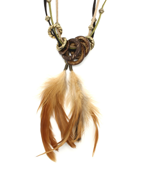 チャイハネ（チャイハネ）の「【チャイハネ】ロングフェザーネックレス（ネックレス・レディース・ブラウン/グリーン・FREE）」の7枚目の写真