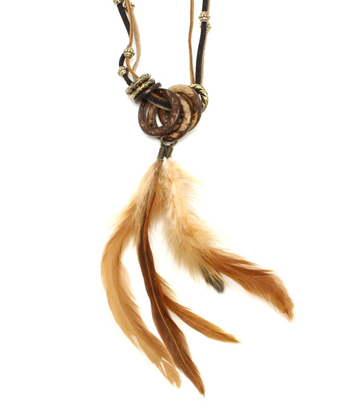 チャイハネ（チャイハネ）の「【チャイハネ】ロングフェザーネックレス（ネックレス・レディース・ブラウン/グリーン・FREE）」の8枚目の写真