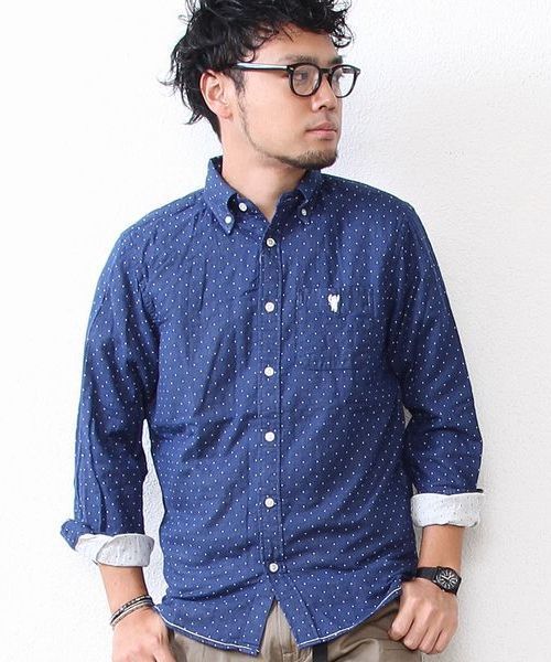 coen（コーエン）の「ドットダブルガーゼボタンダウンシャツ（シャツ/ブラウス・メンズ・ライトブルー/ネイビー・MEDIUM/SMALL/X-LARGE/X-SMALL/LARGE）」の2枚目の写真