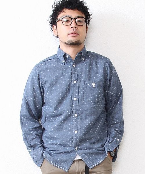 coen（コーエン）の「ドットダブルガーゼボタンダウンシャツ（シャツ/ブラウス・メンズ・ライトブルー/ネイビー・MEDIUM/SMALL/X-LARGE/X-SMALL/LARGE）」の10枚目の写真