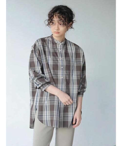 AMERICAN HOLIC(アメリカンホリック)の「バンドカラーバックスリットシャツチュニック *(Tシャツ/カットソー・レディース・チェック/オフホワイト/ピンク/ブラウン・FREE)」の19枚目の写真