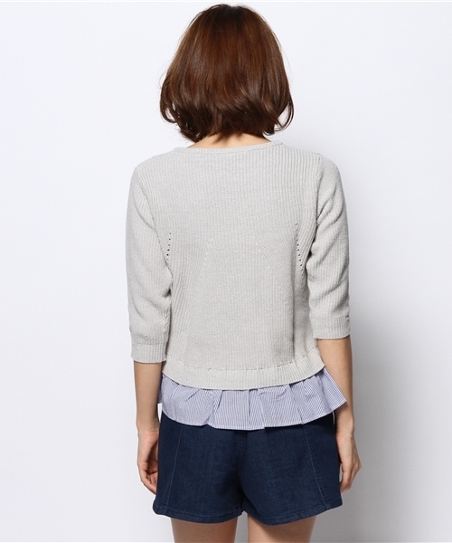 CIAOPANIC（チャオパニック）の「【Ciaopanic】裾ストライプ5分袖プルオーバー（ニット/セーター・レディース・オレンジ/オフホワイト/グレー・FREE）」の5枚目の写真