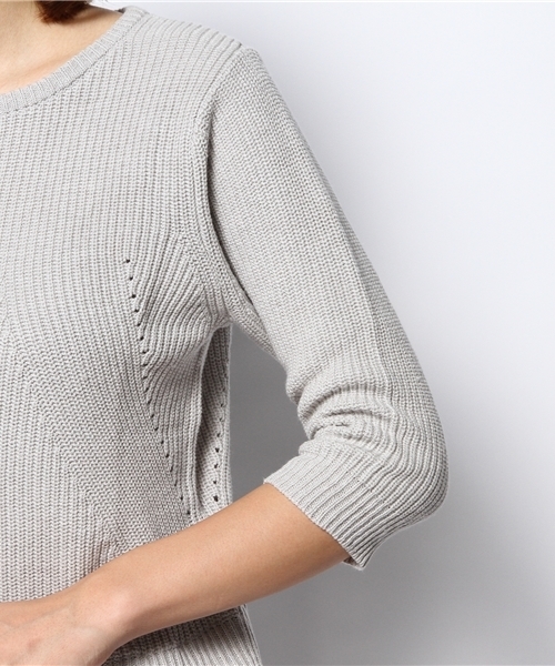 CIAOPANIC（チャオパニック）の「【Ciaopanic】裾ストライプ5分袖プルオーバー（ニット/セーター・レディース・オレンジ/オフホワイト/グレー・FREE）」の7枚目の写真