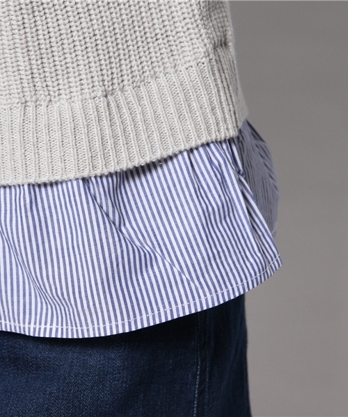 CIAOPANIC（チャオパニック）の「【Ciaopanic】裾ストライプ5分袖プルオーバー（ニット/セーター・レディース・オレンジ/オフホワイト/グレー・FREE）」の8枚目の写真