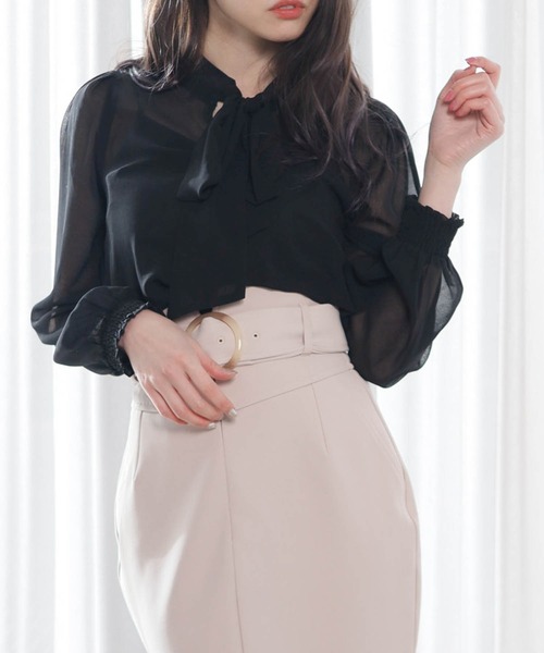 LIPSERVICE（リップサービス）の「キャミSETリボンシアーブラウス（シャツ/ブラウス・レディース・ベージュ/ホワイト/ブラック・FREE）」の3枚目の写真