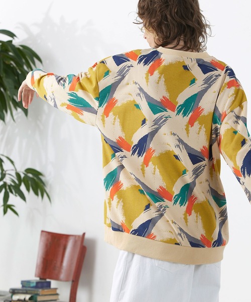 ENDER PRODUCTS（エンダープロダクツ）の「オーバーサイズ コットン裏毛 ミックスパターン柄 クルーネックプルオーバースウェット【ENDER PRODUCTS/エンダープロダクツ】（スウェット・メンズ・ベージュ/チャコールグレー・M/L）」の6枚目の写真