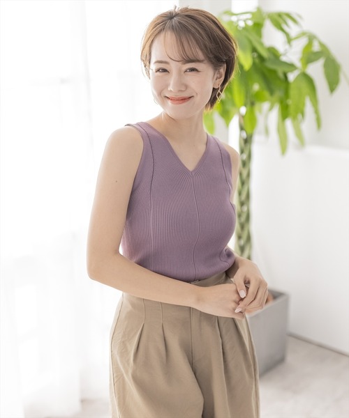 clear（クリア）の「リブニットタンクトップ（タンクトップ・レディース・ブラック/パープル/サンドベージュ/モカ・F）」の11枚目の写真