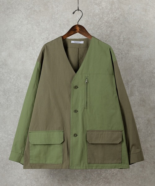 make a ray!(メイク ア レイ!)の「ビッグシルエット ノーカラー リップストップ ミリタリージャケット(ノーカラージャケット・メンズ・ブラック/オリーブ/グリーン系その他・M/L/XL)」の18枚目の写真
