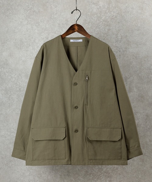 make a ray!(メイク ア レイ!)の「ビッグシルエット ノーカラー リップストップ ミリタリージャケット(ノーカラージャケット・メンズ・ブラック/オリーブ/グリーン系その他・M/L/XL)」の19枚目の写真
