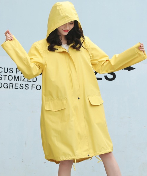 セール】撥水フードレインコート+収納袋 2点セット（レインコート